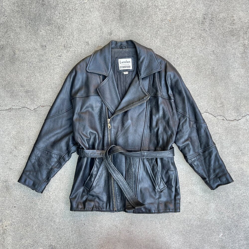 Vintage 80s 90s Men's London Leatherwear NYC Black Motorcycle Jacket Coat Medium